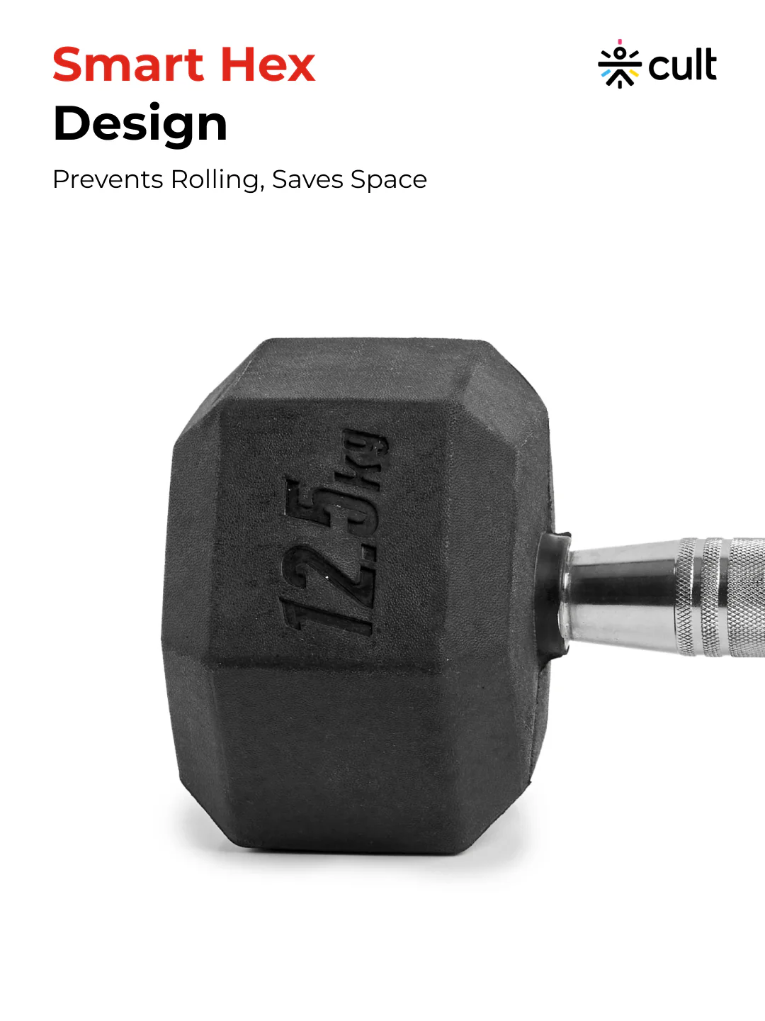 Cult 12.5Kg Hex Dumbbells For Home & Gym Exercises, Set of 2, (Black) - Image 5