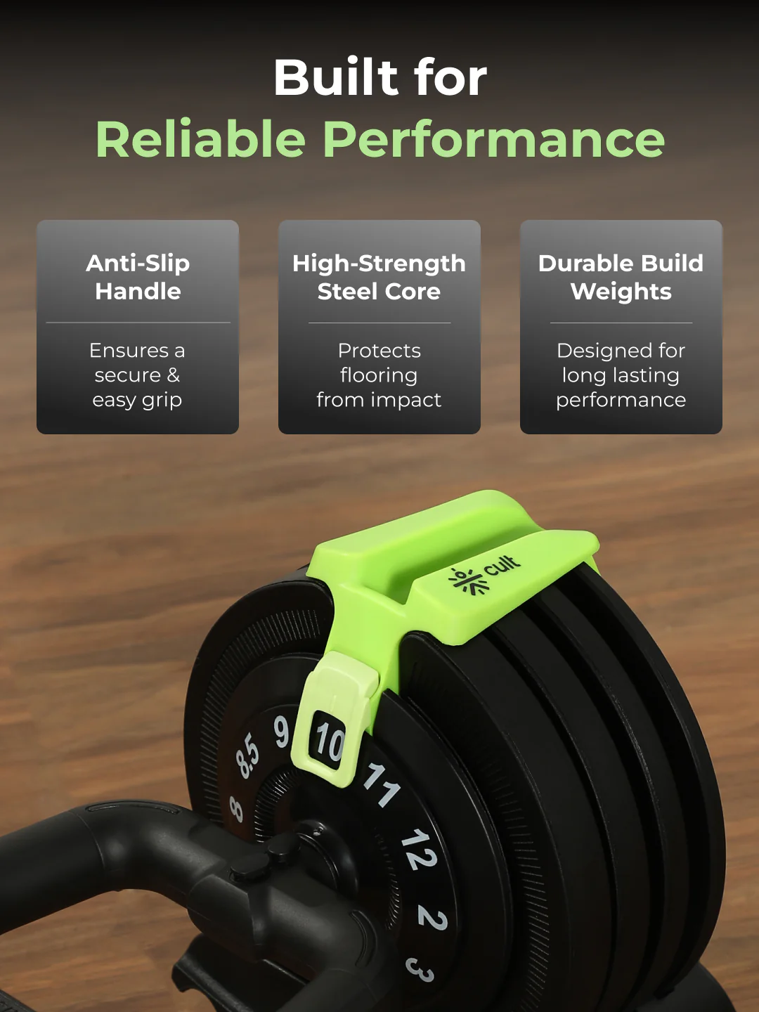 Cult 12Kg Adjustable Kettlebell | 12 Weight Options (2kg-12kg) | One-Hand 1-Second Dial | Compact & Durable Home Gym Kettlebell - Black - Image 3