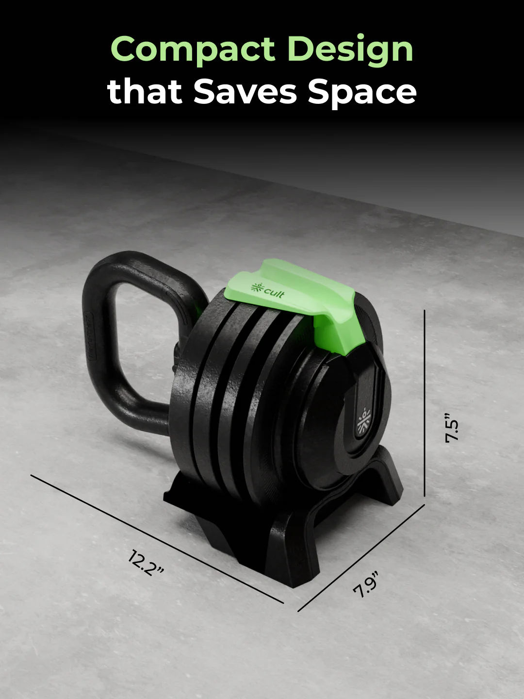 Cult 12Kg Adjustable Kettlebell | 12 Weight Options (2kg-12kg) | One-Hand 1-Second Dial | Compact & Durable Home Gym Kettlebell - Black - Image 8
