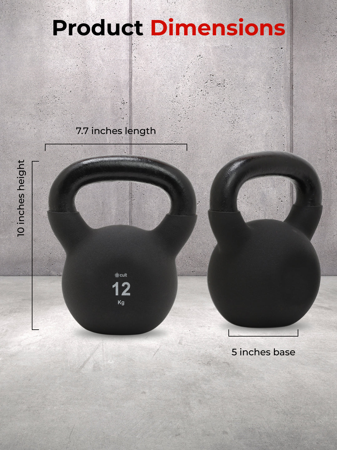 Cult 12kg Neoprene Anti-Slip Grip Kettlebell for Home Workout - Black - Image 6