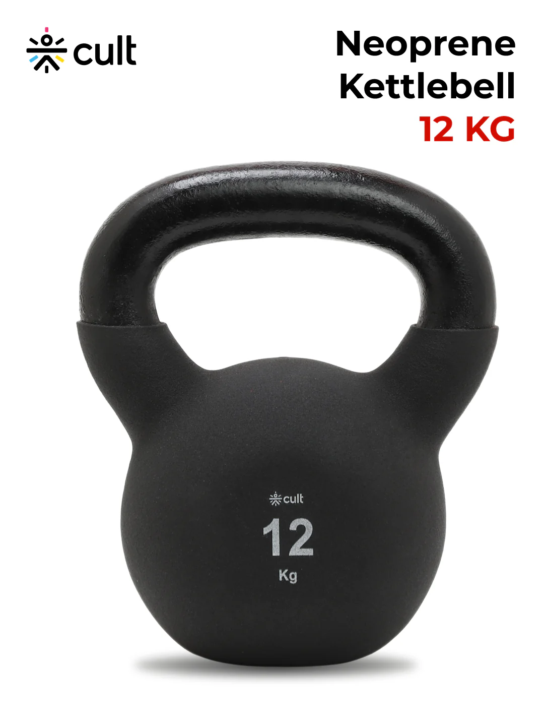 Cult 12kg Neoprene Anti-Slip Grip Kettlebell for Home Workout - Black - Image 7
