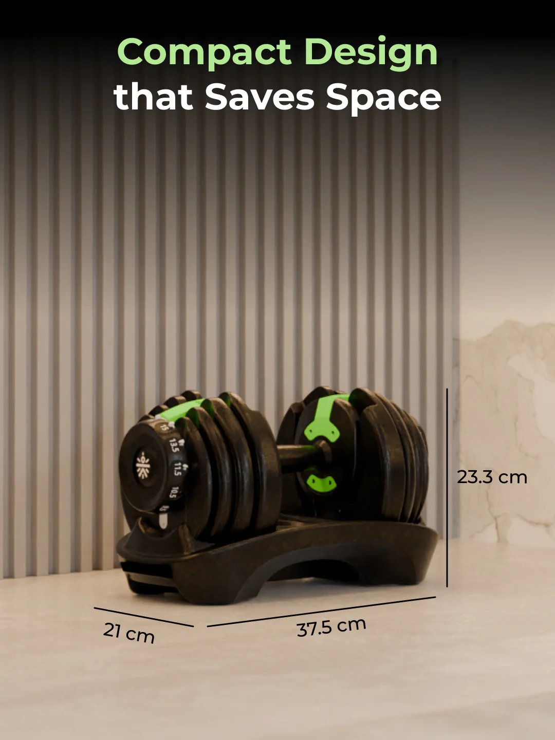 Cult 16kg Adjustable Dumbbell | 12 Weight Options (1.5kg-16kg) | Quick Weight Adjustment Dial | Non-Slip Compact Home Gym Dumbbell - Black - Image 9