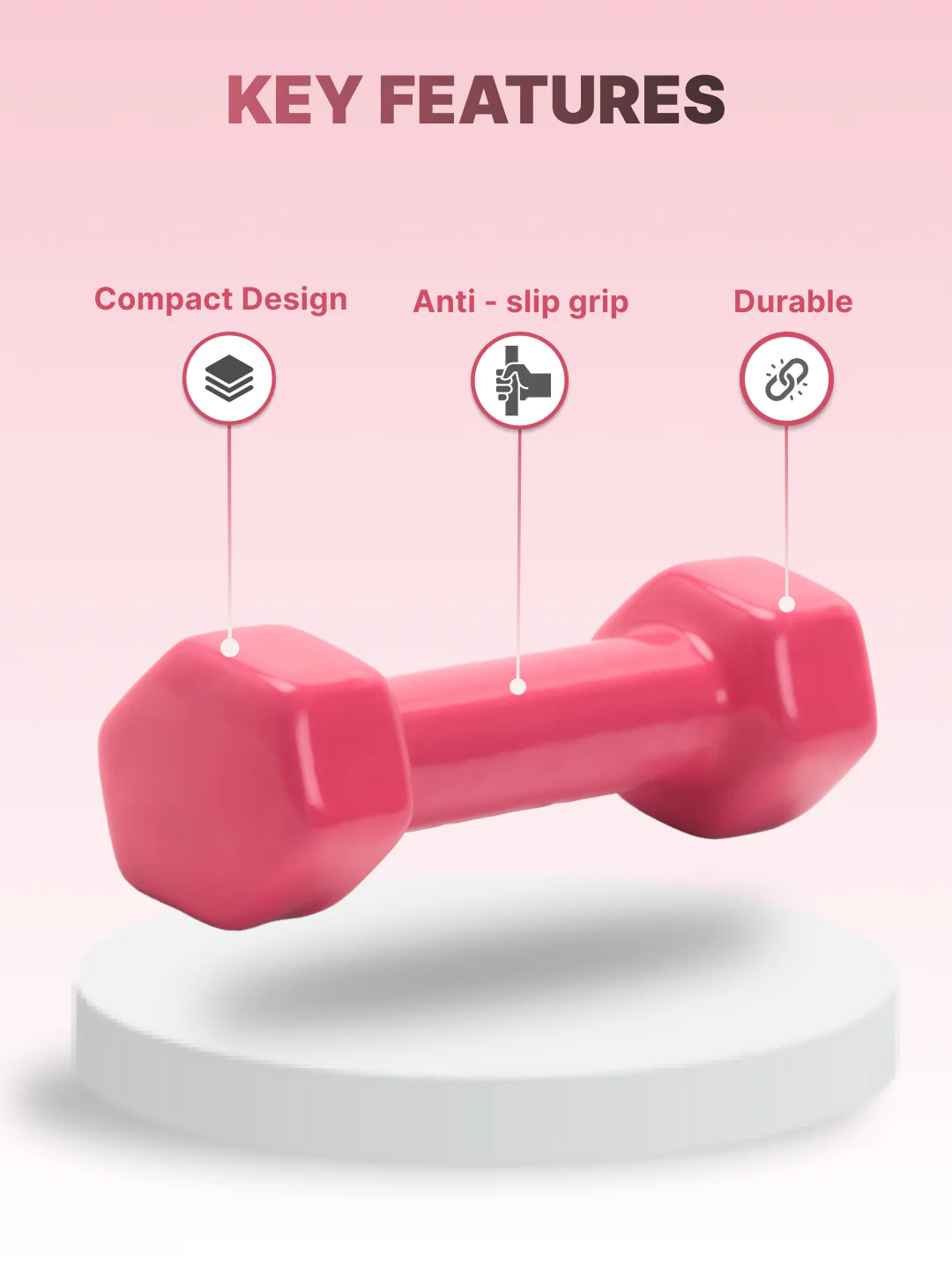 Cult 1KGx2 Vinyl Dumbbells For Home & Gym Exercises (Pink) - Image 6
