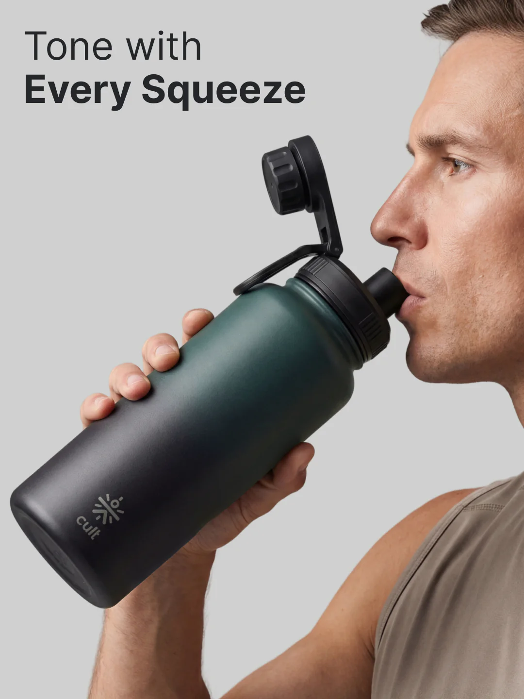Cult 1L Insulated 24Hr Hot and Cold Water Bottle Leakproof Sports Cap Stainless Steel Green - Image 2