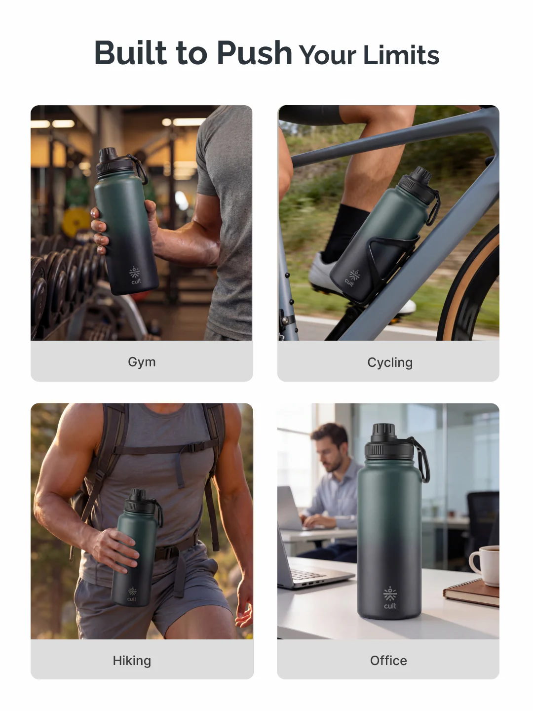 Cult 1L Insulated 24Hr Hot and Cold Water Bottle Leakproof Sports Cap Stainless Steel Green - Image 6