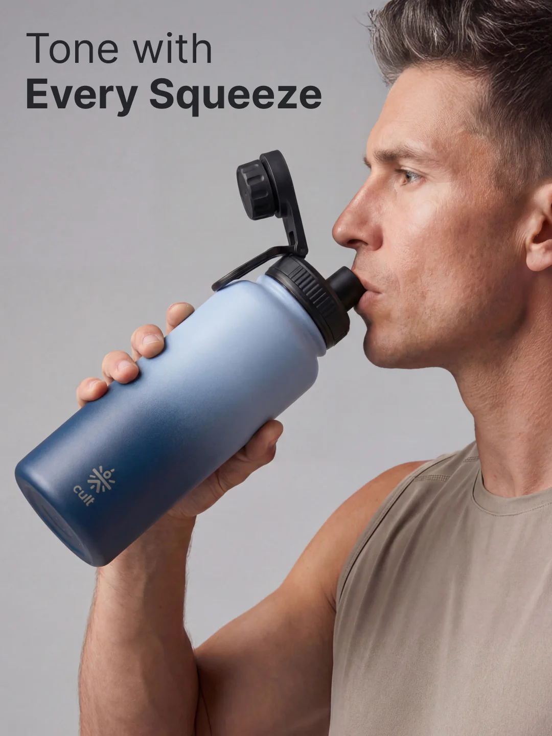 Cult 1L Insulated 24Hr Hot and Cold Water Bottle Leakproof Sports Cap Stainless Steel Blue - Image 2