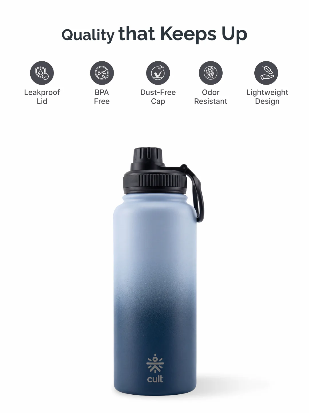 Cult 1L Insulated 24Hr Hot and Cold Water Bottle Leakproof Sports Cap Stainless Steel Blue - Image 3