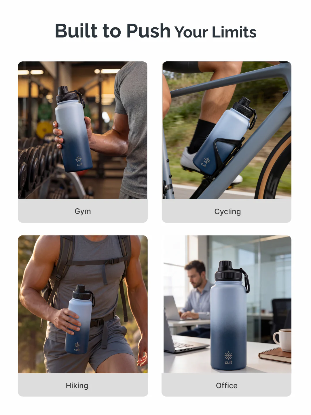 Cult 1L Insulated 24Hr Hot and Cold Water Bottle Leakproof Sports Cap Stainless Steel Blue - Image 6