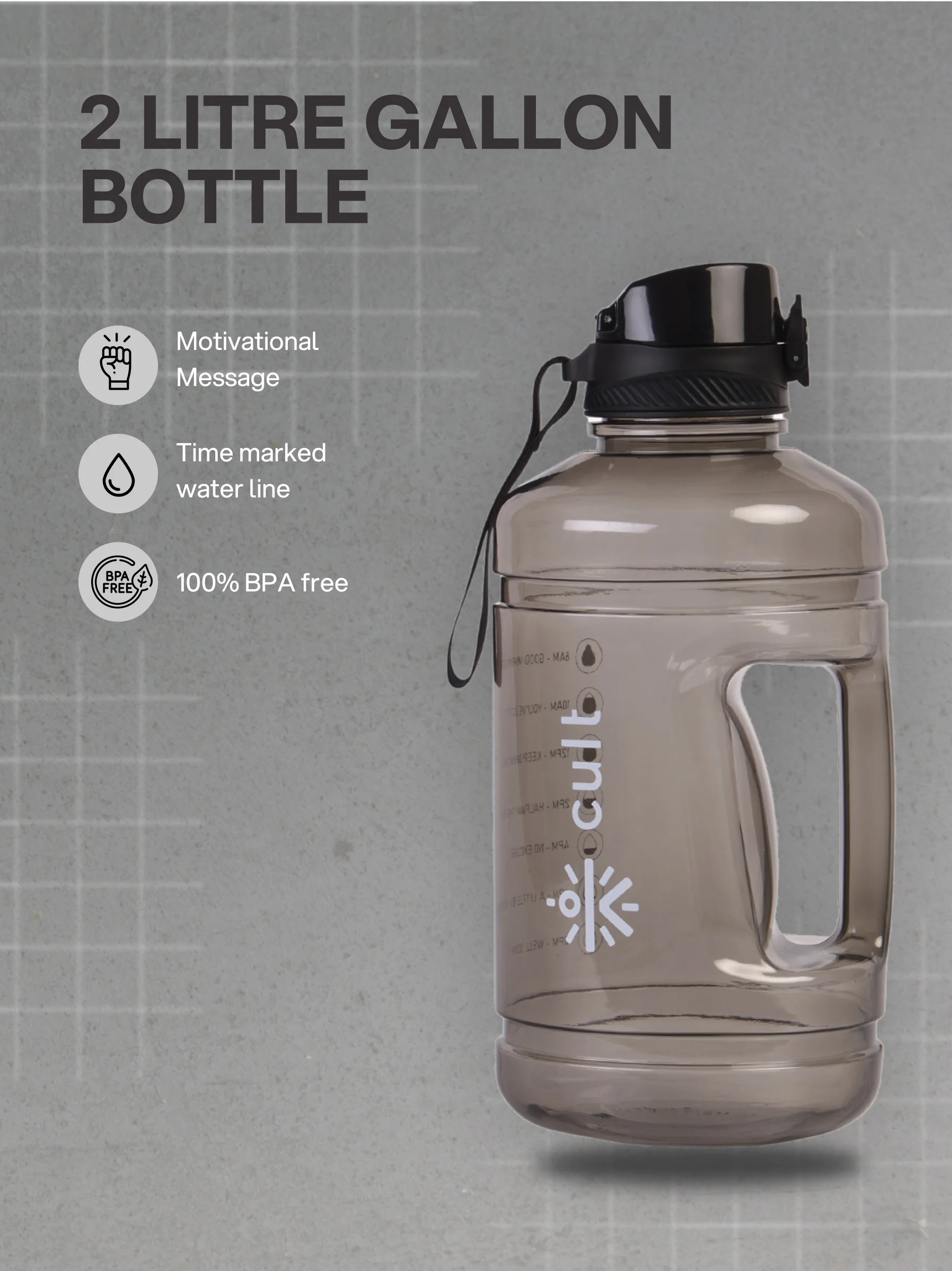 cult 2.2 Litre Water Bottle Gym Gallon Water Bottle Gym Bottles For Men & Women Big Water Bottle Sports Water Bottle Plastic Water Bottle Black - Image 2