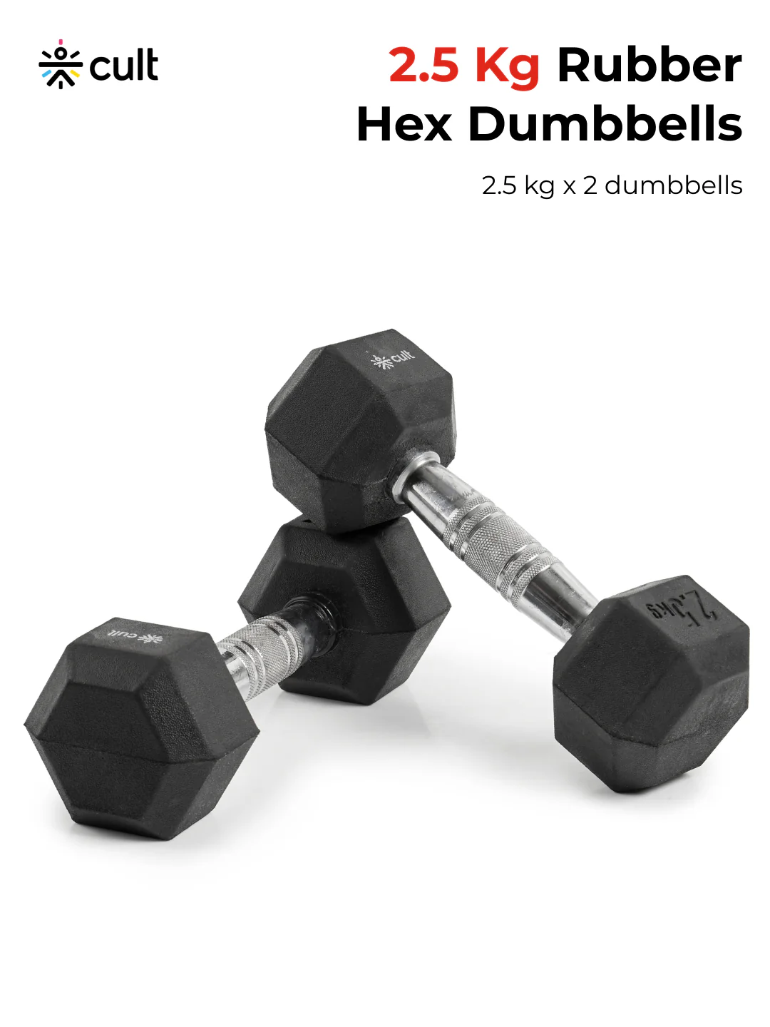 Cult 2.5Kg Hex Dumbbells For Home & Gym Exercises, Set of 2, (Black) - Image 7