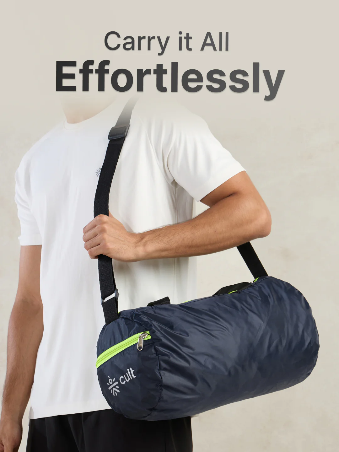 cult 20 Litre Foldable Gym/Duffle Bag for Men & Women Duffle Bag with Side Pocket & Shoulder Strap Comfortable Handle Neon - Image 2