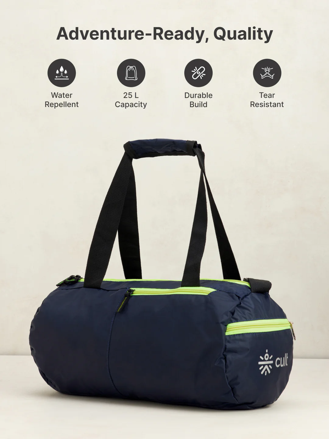 cult 20 Litre Foldable Gym/Duffle Bag for Men & Women Duffle Bag with Side Pocket & Shoulder Strap Comfortable Handle Neon - Image 3