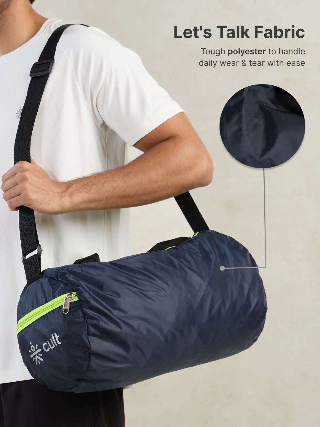 cult 20 Litre Foldable Gym/Duffle Bag for Men & Women Duffle Bag with Side Pocket & Shoulder Strap Comfortable Handle Neon - Image 5
