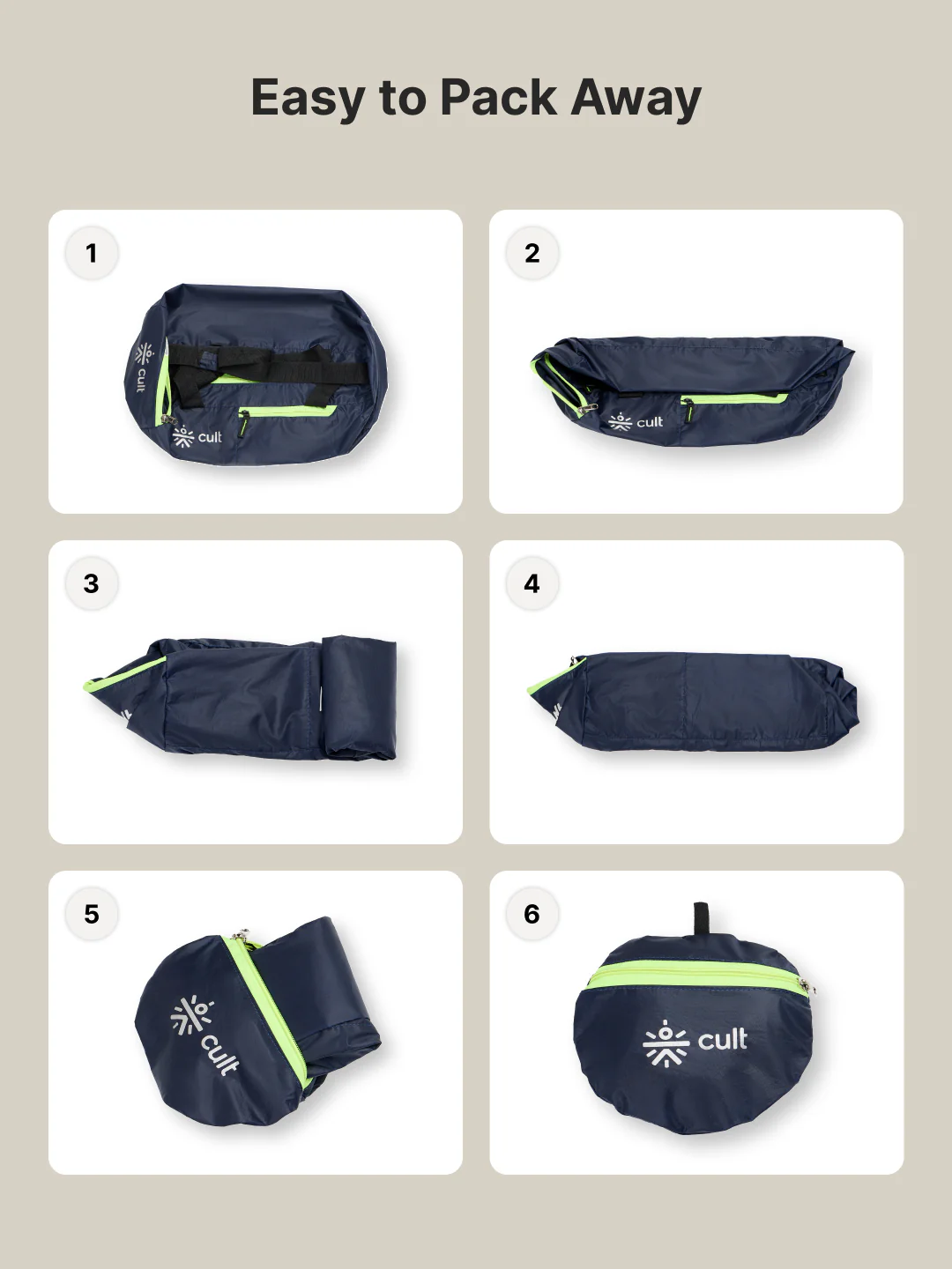 cult 20 Litre Foldable Gym/Duffle Bag for Men & Women Duffle Bag with Side Pocket & Shoulder Strap Comfortable Handle Neon - Image 7