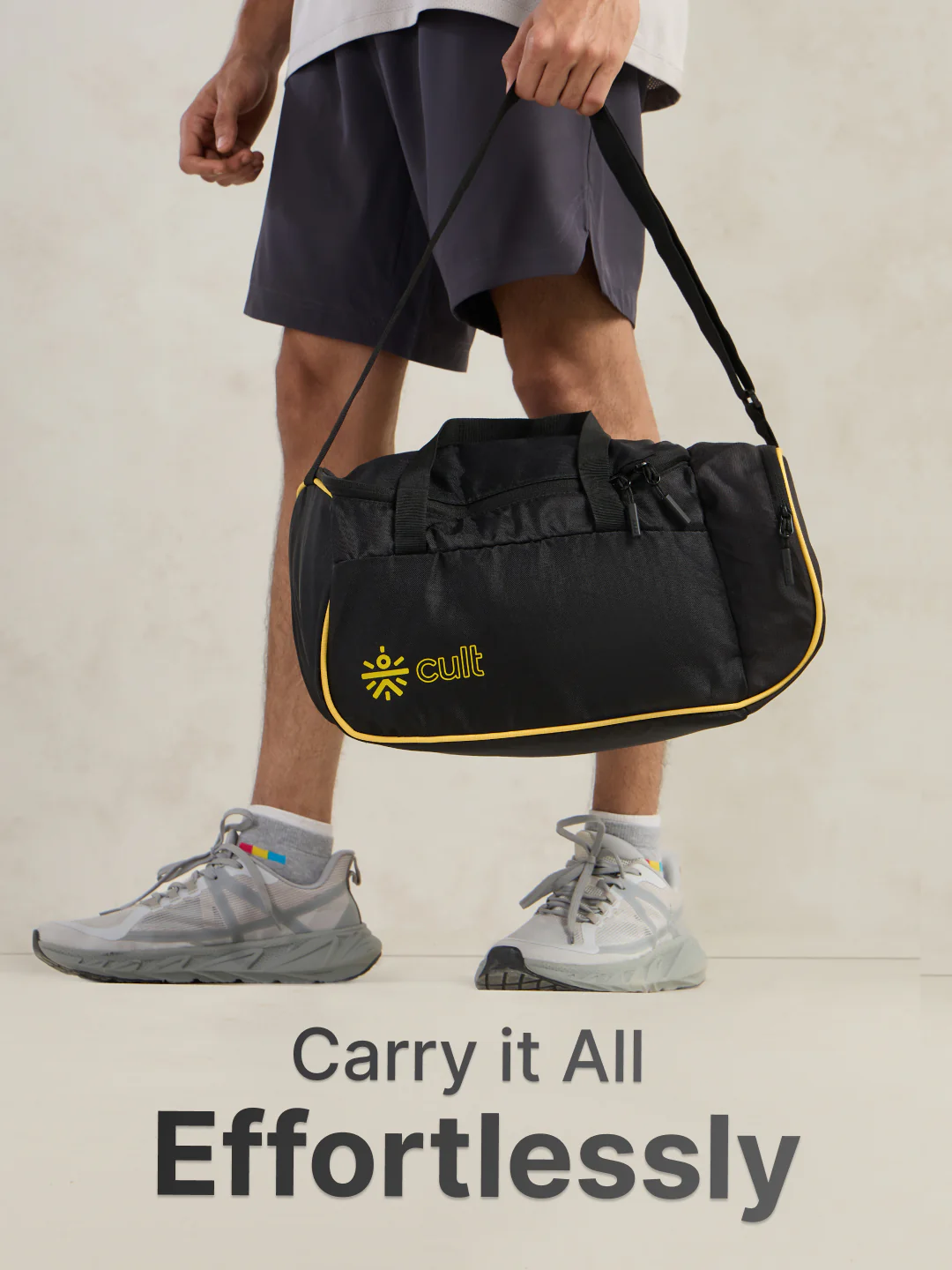 cult 25 Litre Gym Duffle Bag Black Yellow Unisex with Multipockets - Image 2