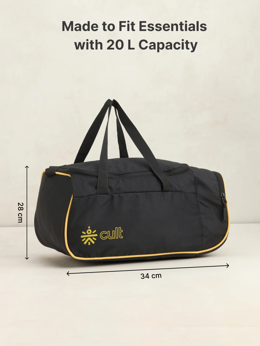 cult 25 Litre Gym Duffle Bag Black Yellow Unisex with Multipockets - Image 5