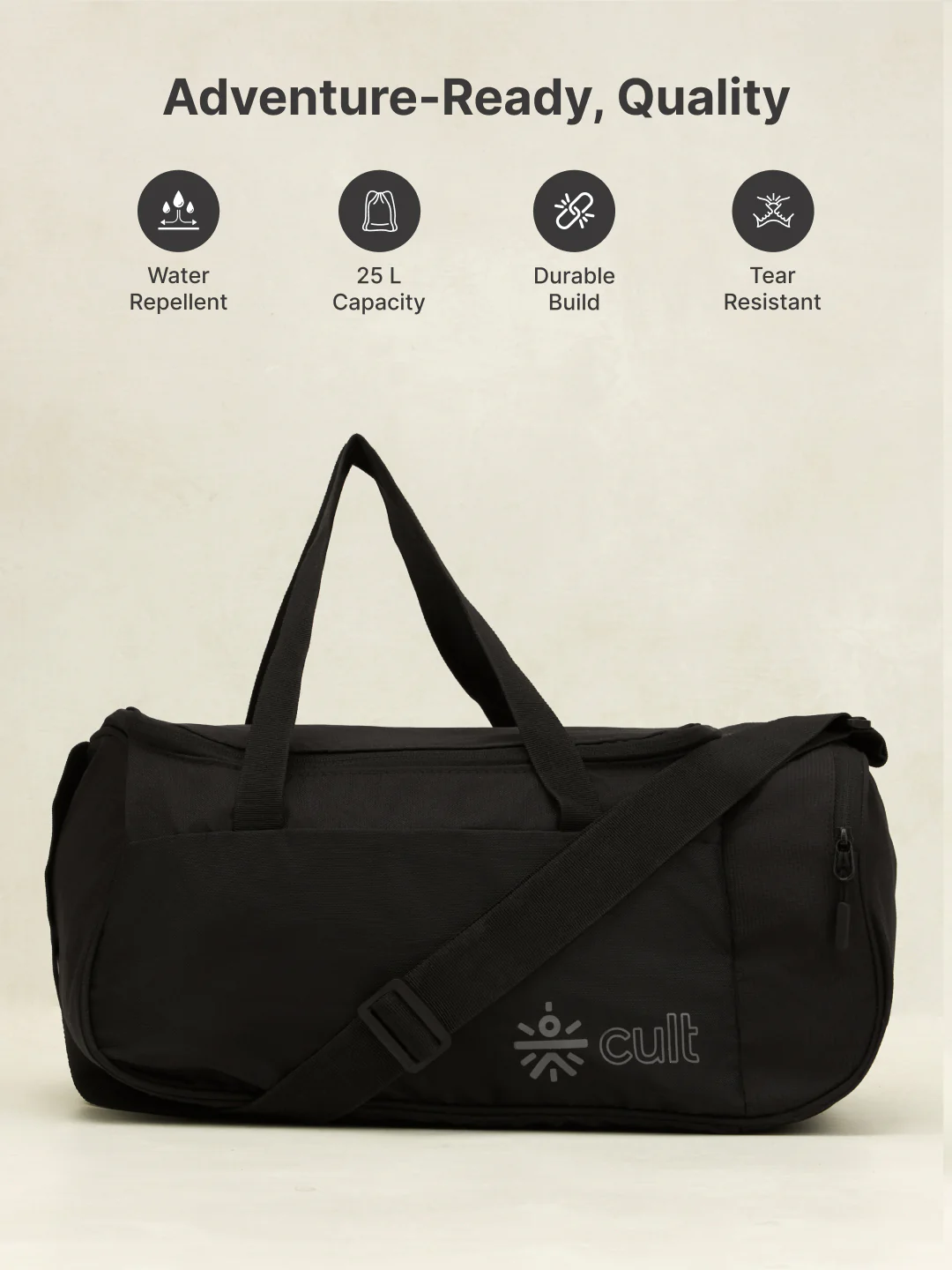 cult 25 Litre Gym/Duffle Bag for Men & Women Duffle Bag with Side Pocket & Shoulder Strap Comfortable Handle Black - Image 3