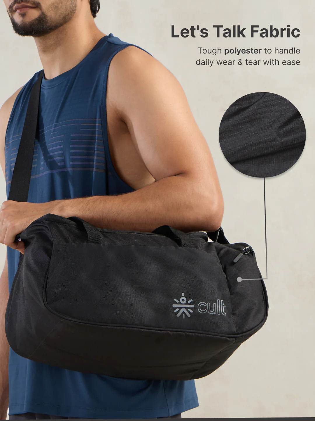 cult 25 Litre Gym/Duffle Bag for Men & Women Duffle Bag with Side Pocket & Shoulder Strap Comfortable Handle Black - Image 5