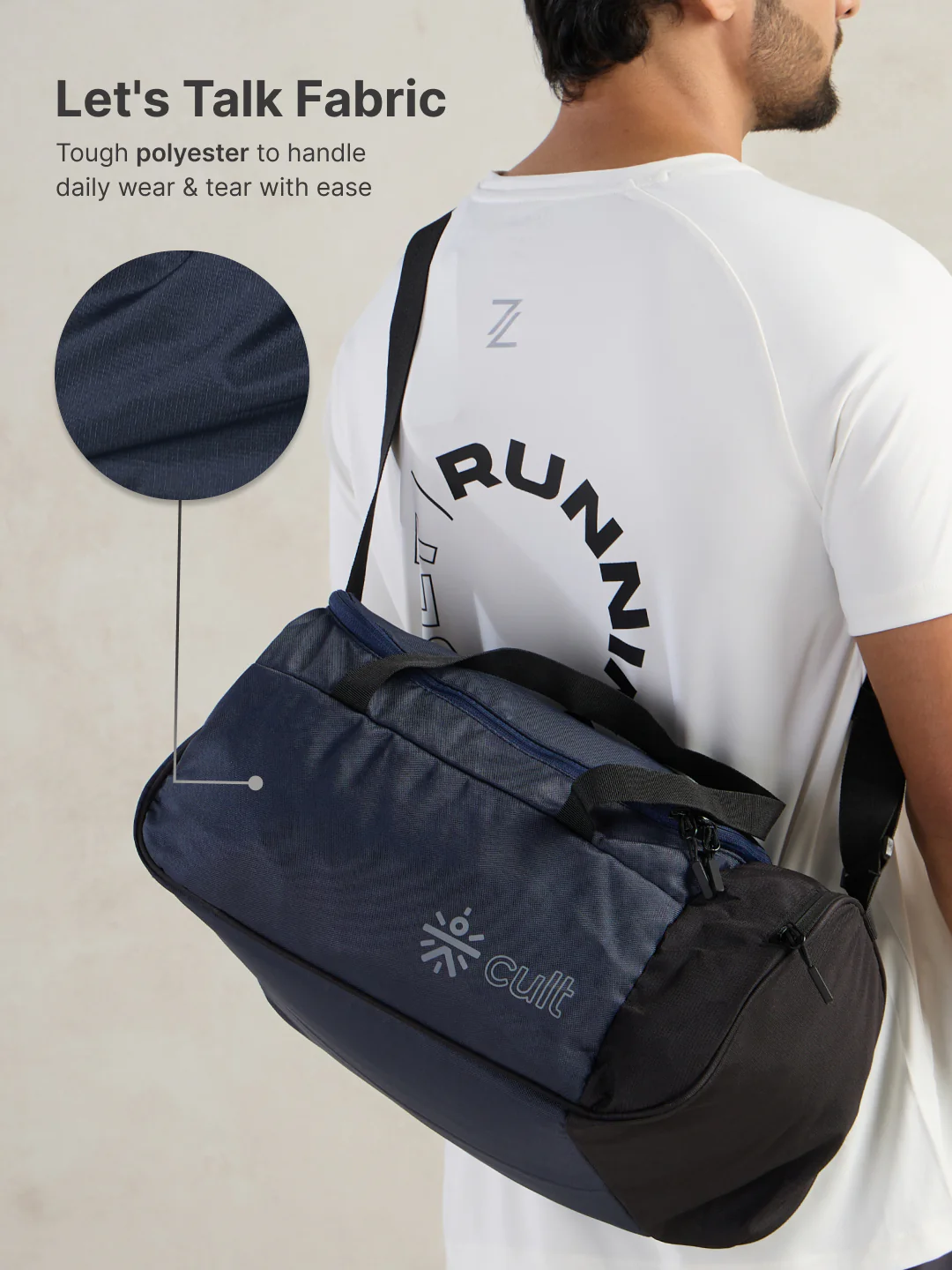cult 25 Litre Gym/Duffle Bag for Men & Women Duffle Bag with Side Pocket & Shoulder Strap Comfortable Handle Black Navy - Image 5