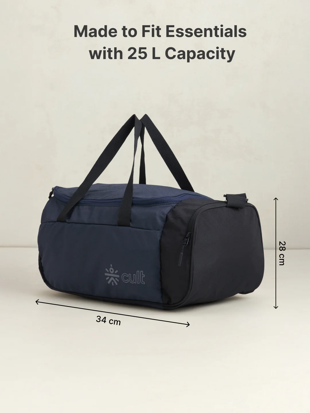 cult 25 Litre Gym/Duffle Bag for Men & Women Duffle Bag with Side Pocket & Shoulder Strap Comfortable Handle Black Navy - Image 6