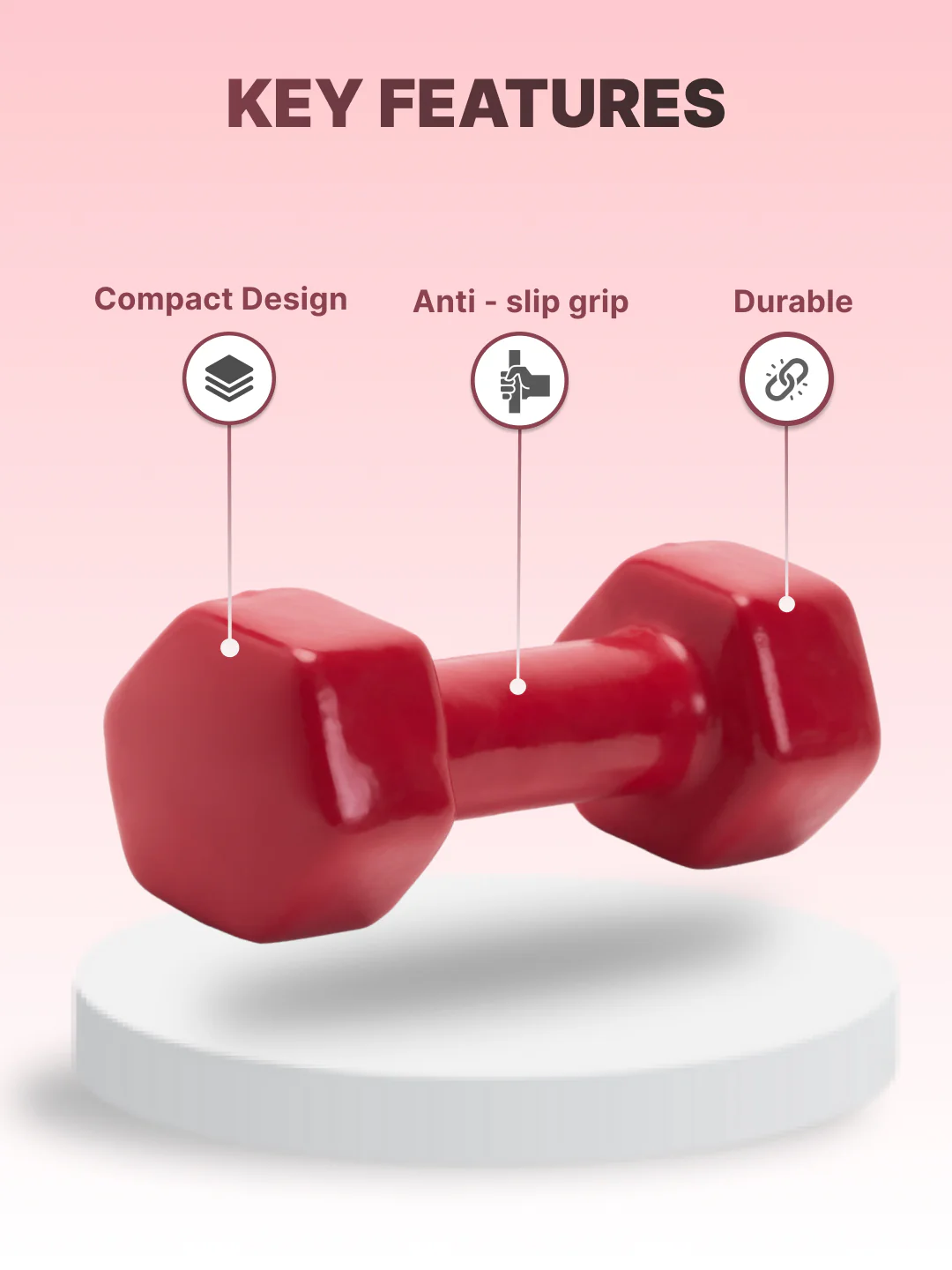 Cult 2KGx2 Vinyl Dumbbells For Home & Gym Exercises (Red) - Image 5