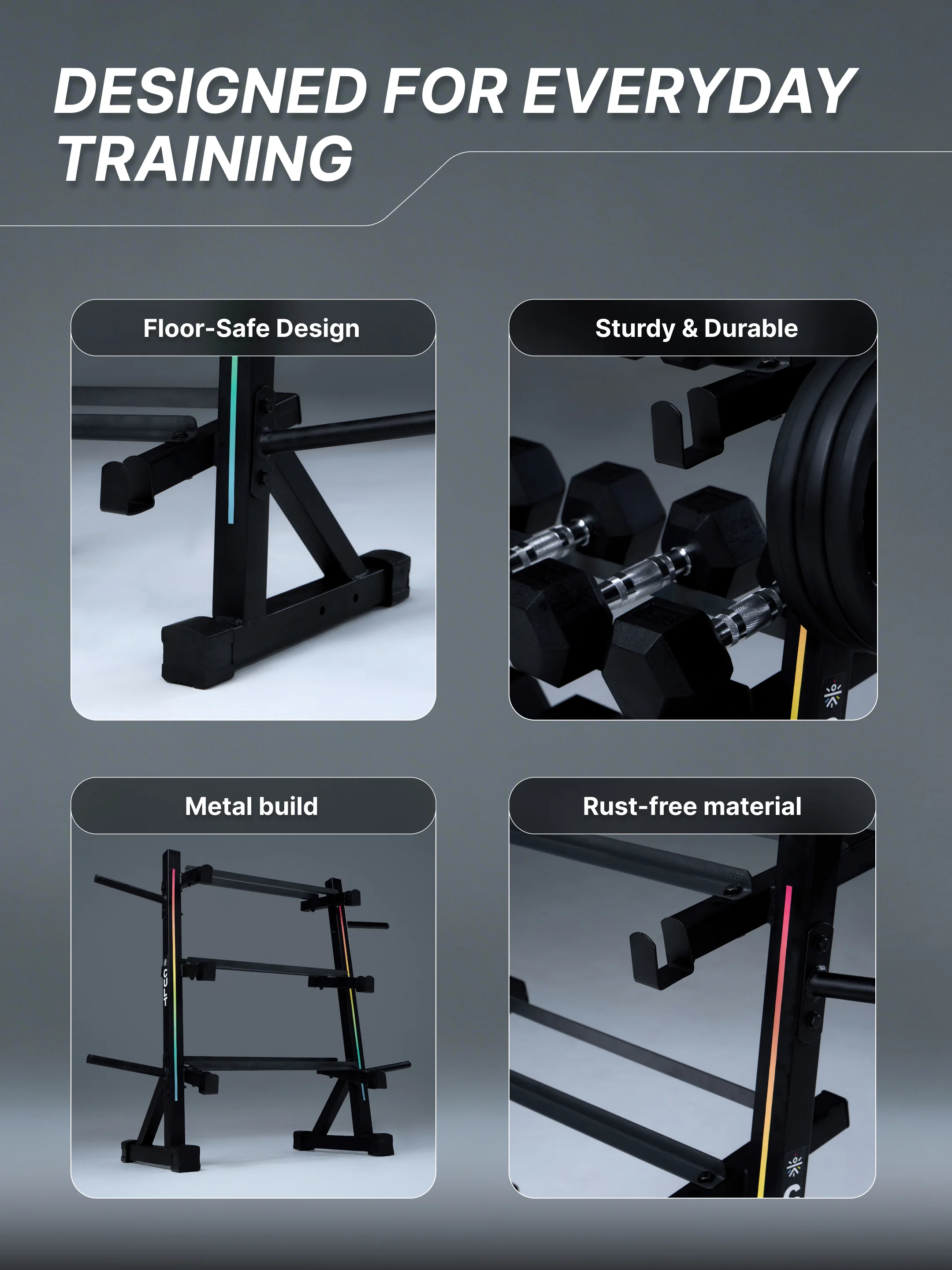 Cult 3 Level Storage Rack for weights (Rod, Plates & Dumbbell) | 300 Kg Max Load | Compact, Stable & Space-Efficient Design for home use (with 6 Months Extended Warranty) - Image 3