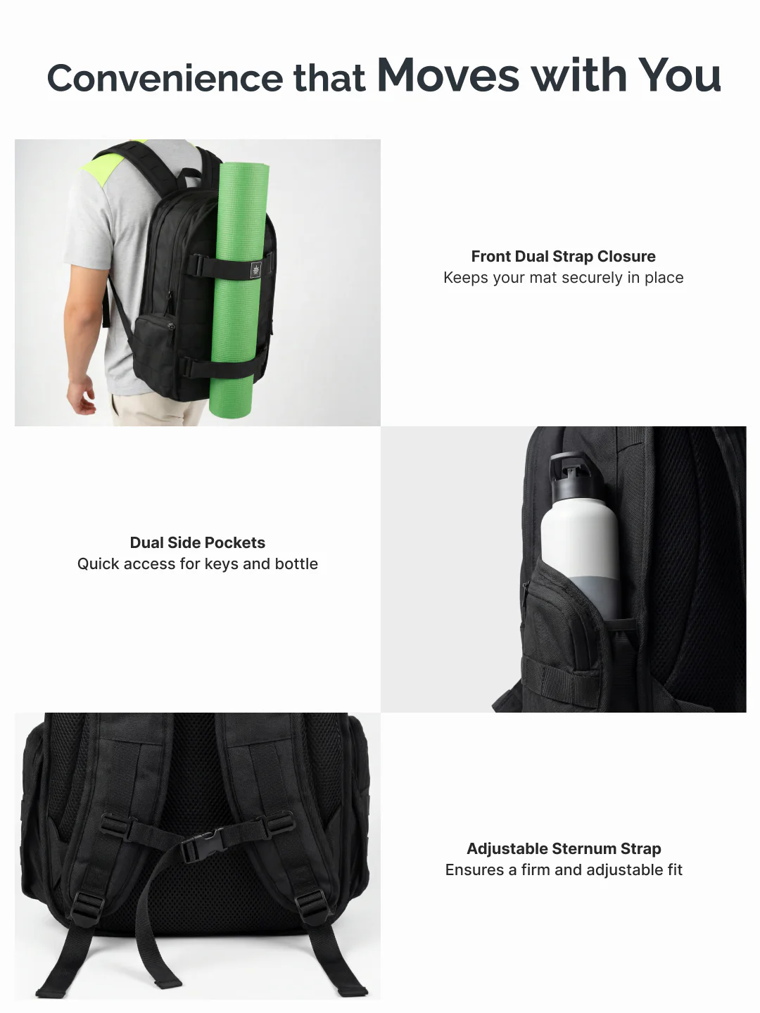 Cult 35L Multi-Compartment Backpack  Gym, Travel and Laptop Backpack with Yoga Mat Holder - Image 4
