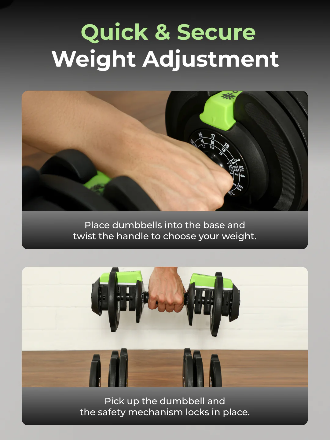 Cult 3in1 Adjustable Dumbbell (1.5-18kg), Kettlebell (1-10kg), Barbell (2-19kg) | All-in-One Compact Home Gym Equipment - Black - Image 4