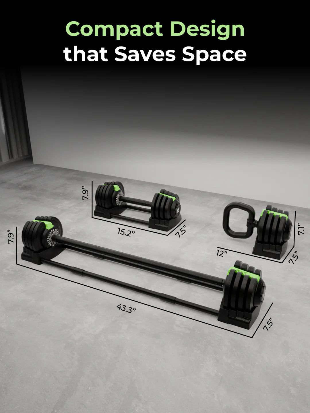 Cult 3in1 Adjustable Dumbbell (1.5-18kg), Kettlebell (1-10kg), Barbell (2-19kg) | All-in-One Compact Home Gym Equipment - Black - Image 7