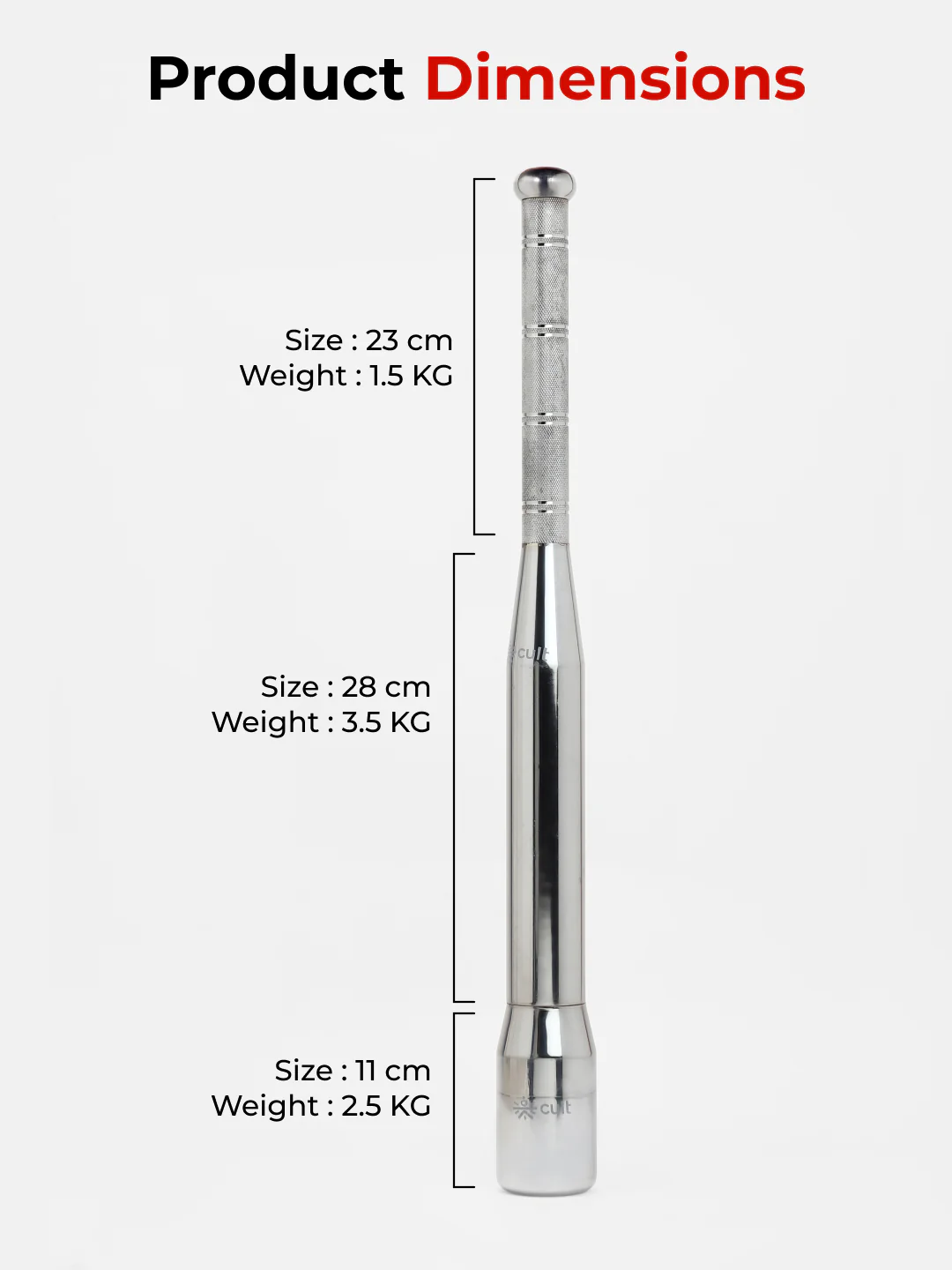 Cult 3-in-1 Adjustable Steel 7.5KG Mudgar for Full Body Training | Silver Indian Clubs (7.5 kg) - Image 7