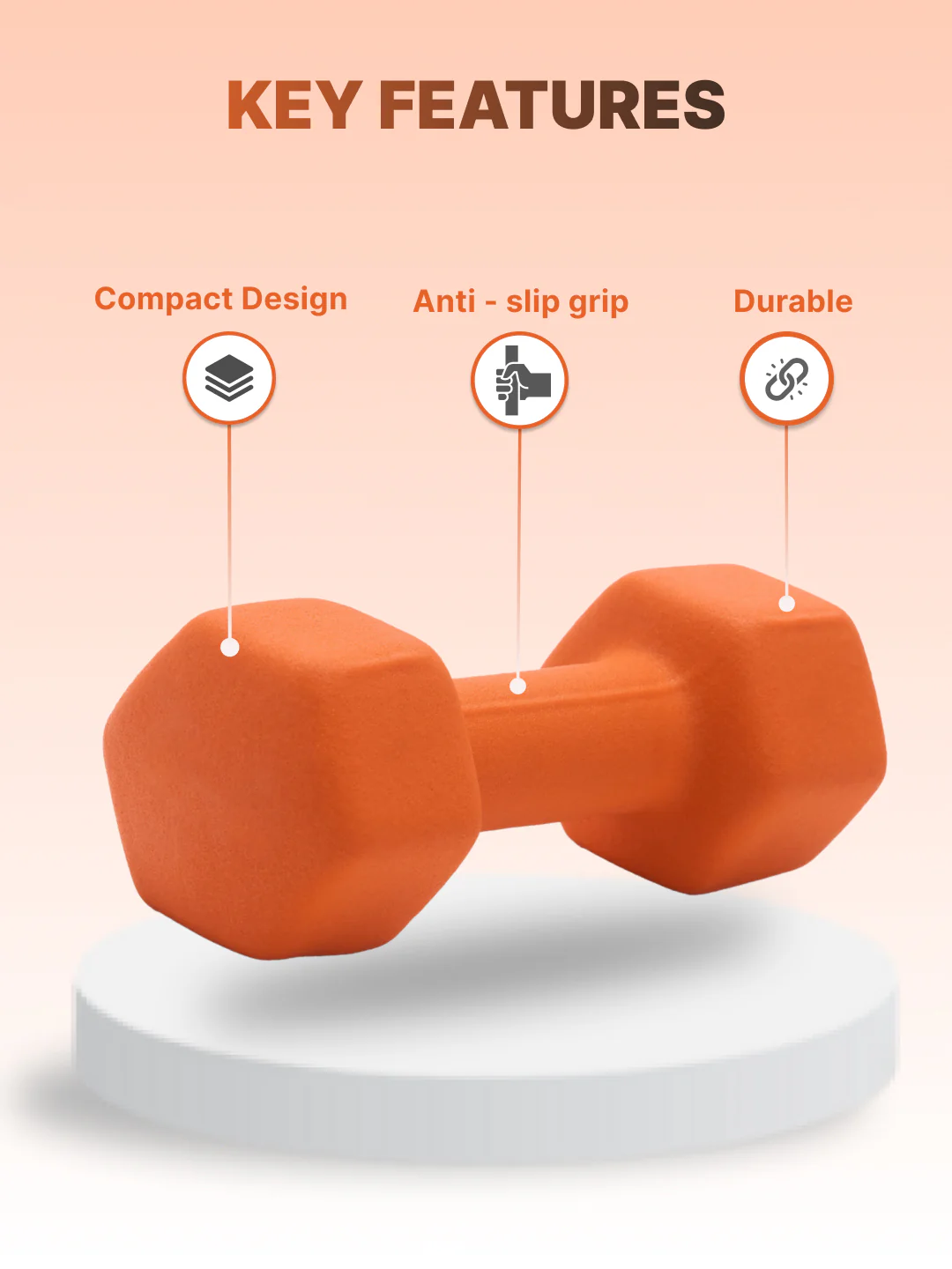 Cult 3KGx2 Neoprene Dumbbells For Home & Gym Exercises (Orange) - Image 5