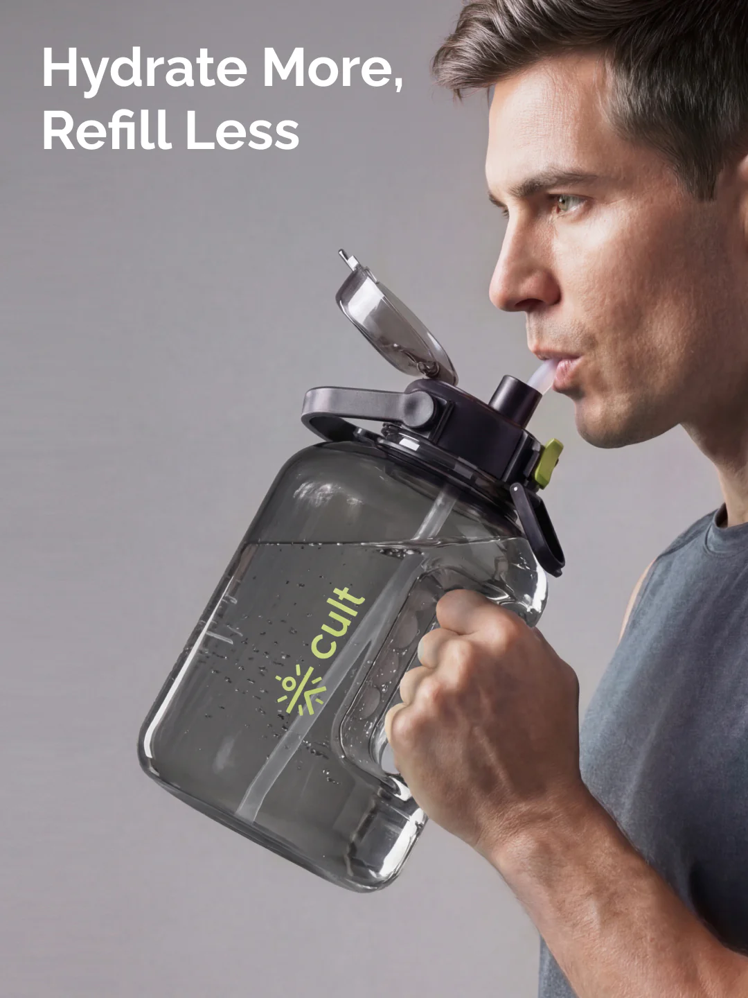 Cult 3L Hulk Gallon Water Bottle with Straw & Strap BPA-Free Leakproof Gym Bottle 3000ml Large Capacity Hydration Bottle (Black) - Image 2