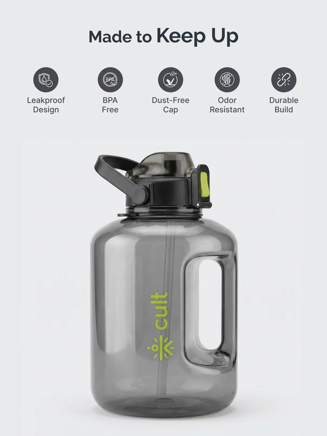 Cult 3L Hulk Gallon Water Bottle with Straw & Strap BPA-Free Leakproof Gym Bottle 3000ml Large Capacity Hydration Bottle (Black) - Image 3
