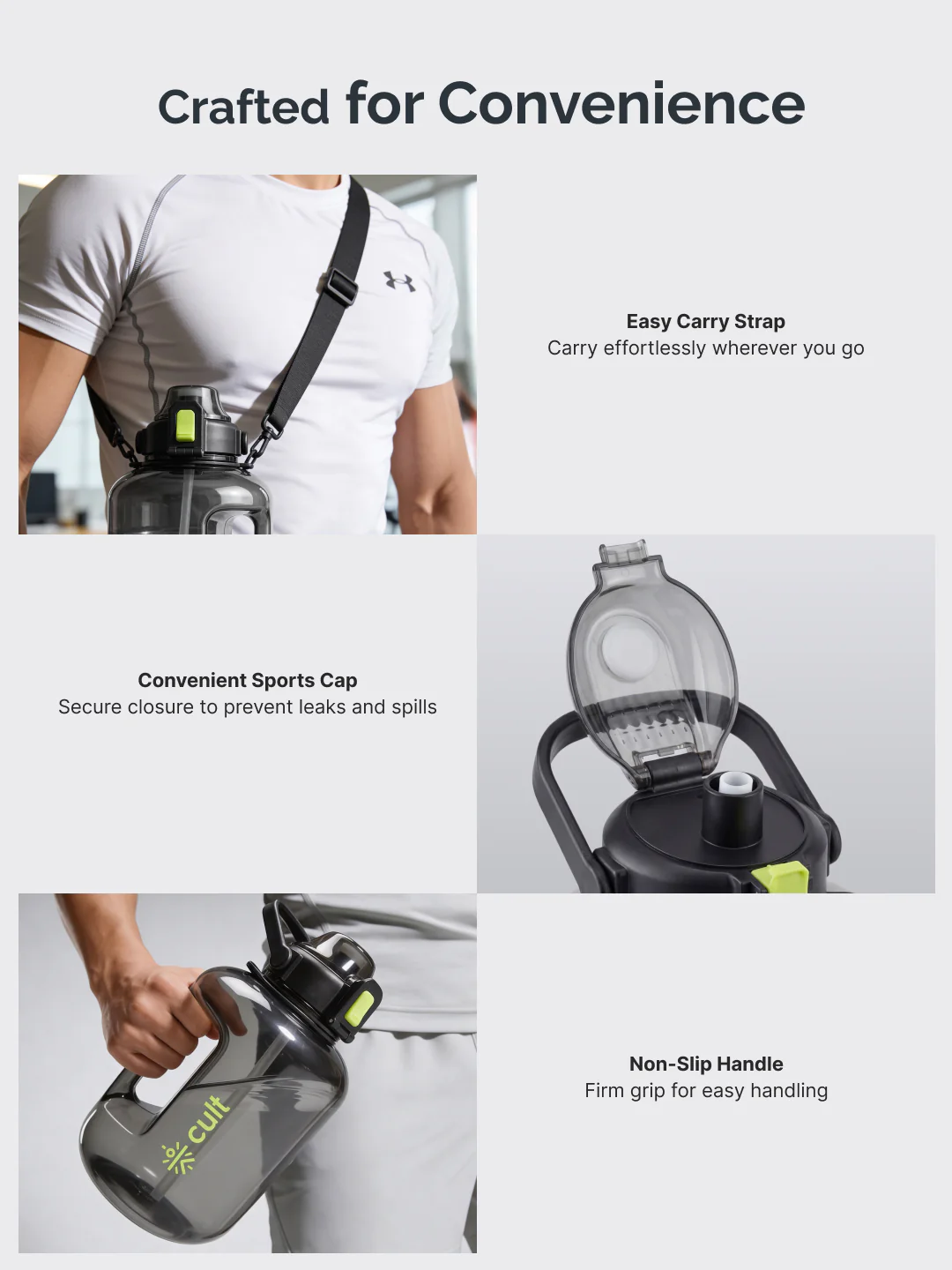 Cult 3L Hulk Gallon Water Bottle with Straw & Strap BPA-Free Leakproof Gym Bottle 3000ml Large Capacity Hydration Bottle (Black) - Image 4
