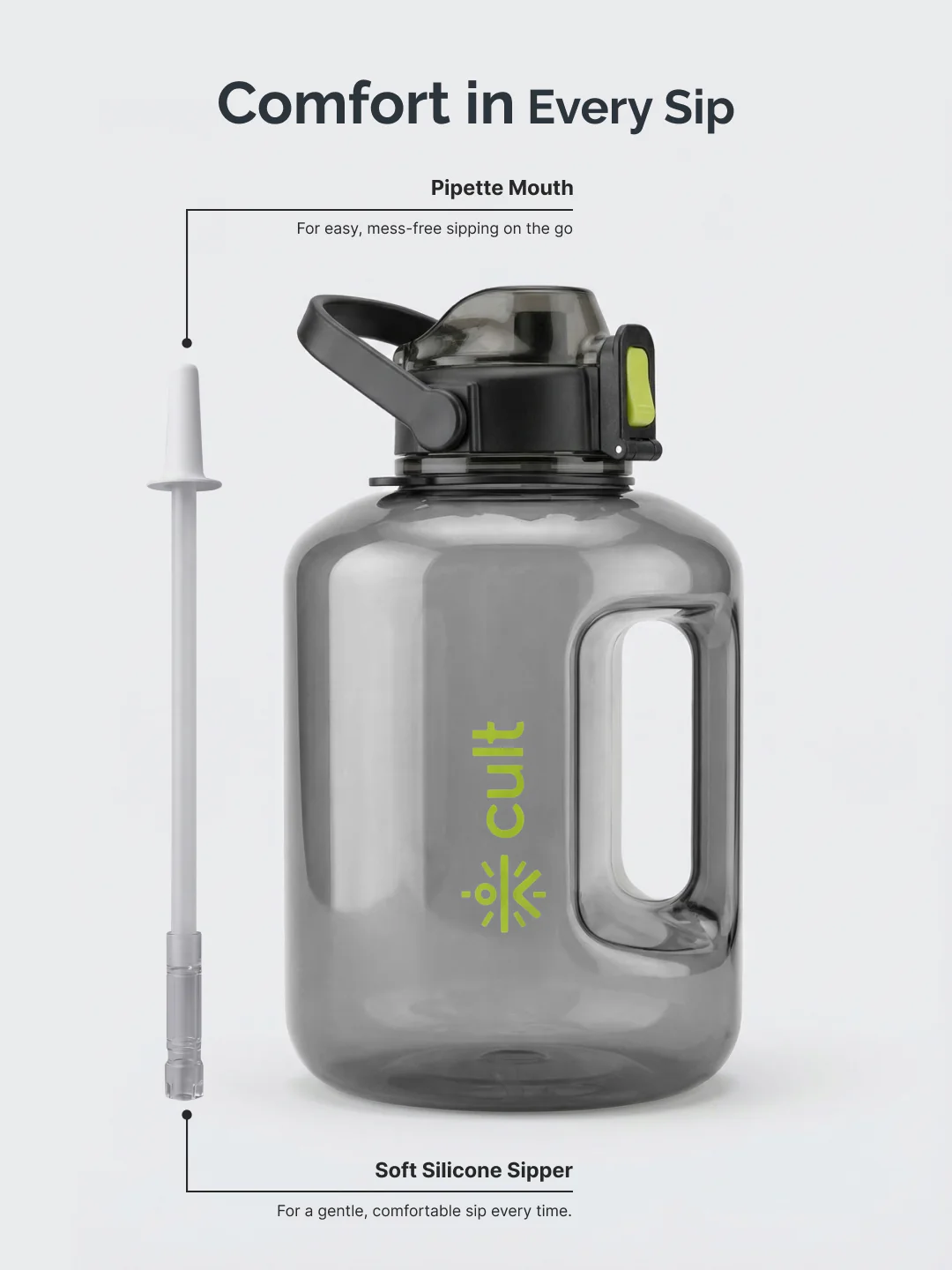 Cult 3L Hulk Gallon Water Bottle with Straw & Strap BPA-Free Leakproof Gym Bottle 3000ml Large Capacity Hydration Bottle (Black) - Image 5