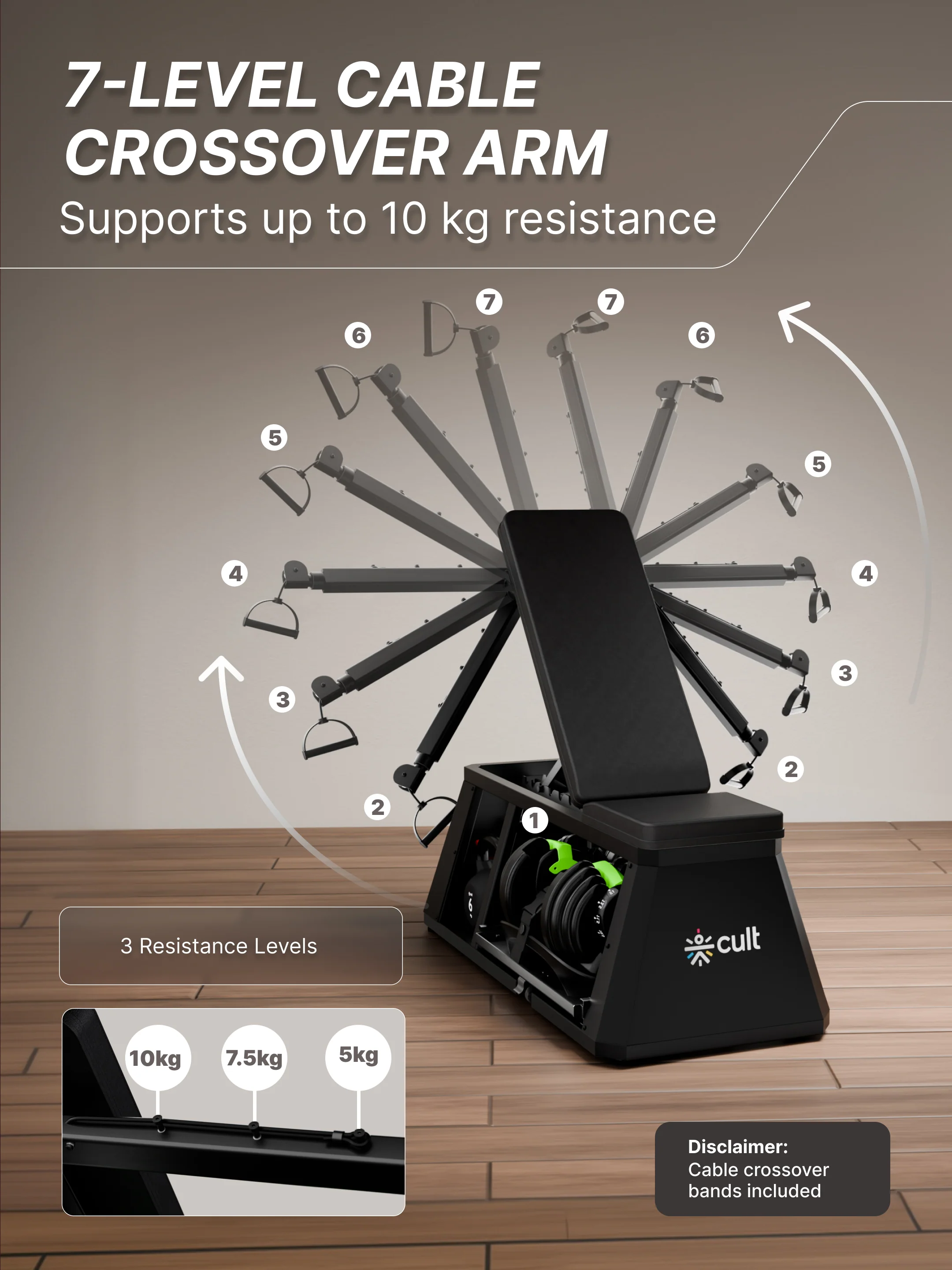 Cult 4 in 1 Multi Home Gym with Cable Crossover, Adjustable Bench,  Dumbbell & Weights Storage Rack | 300 Kg Capacity | 8-Level Incline/Decline | 3 Resistance Levels | Perfect for Home Gym (with 6 months extended warranty) - Image 5