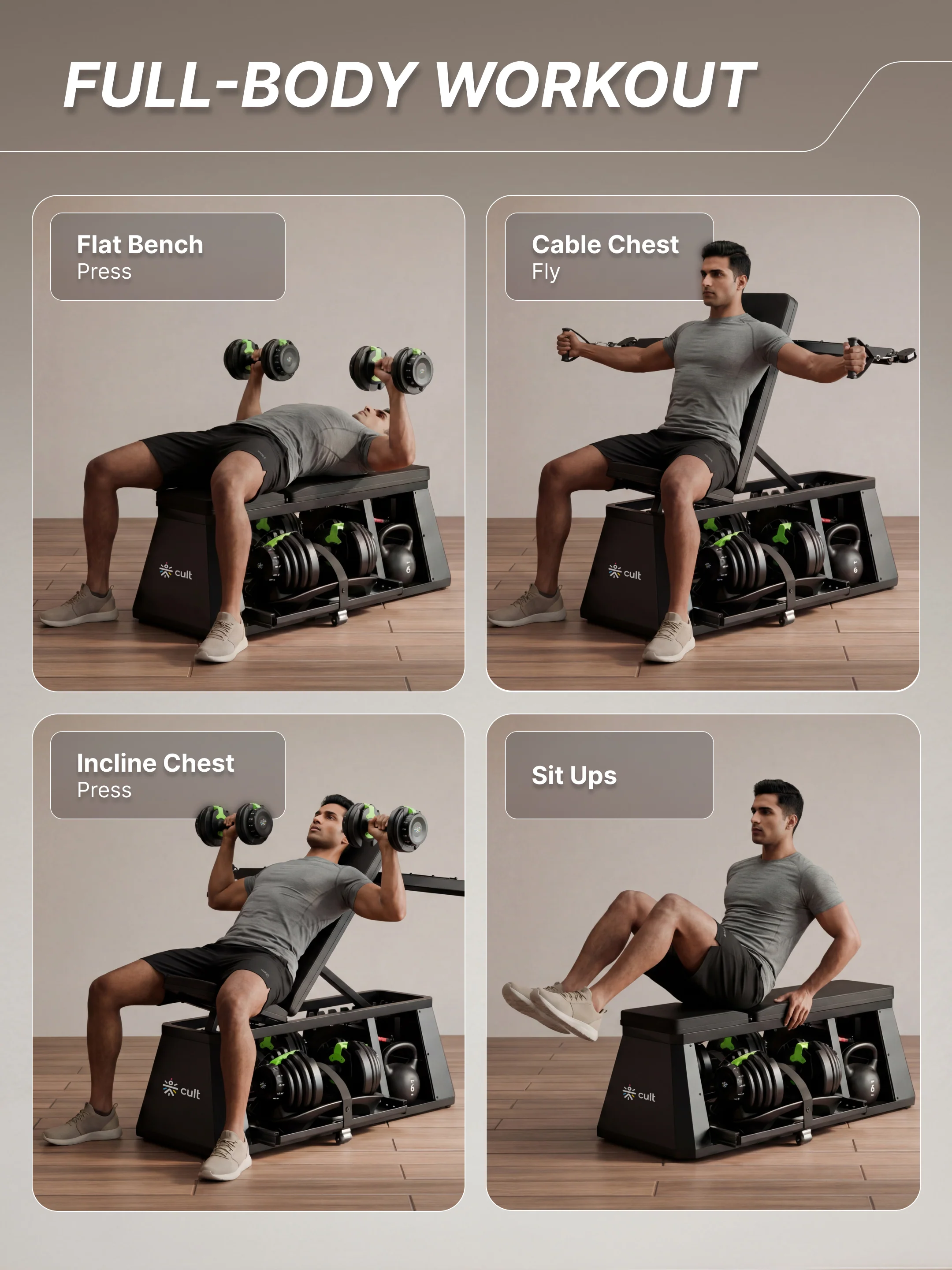 Cult 4 in 1 Multi Home Gym with Cable Crossover, Adjustable Bench,  Dumbbell & Weights Storage Rack | 300 Kg Capacity | 8-Level Incline/Decline | 3 Resistance Levels | Perfect for Home Gym (with 6 months extended warranty) - Image 7