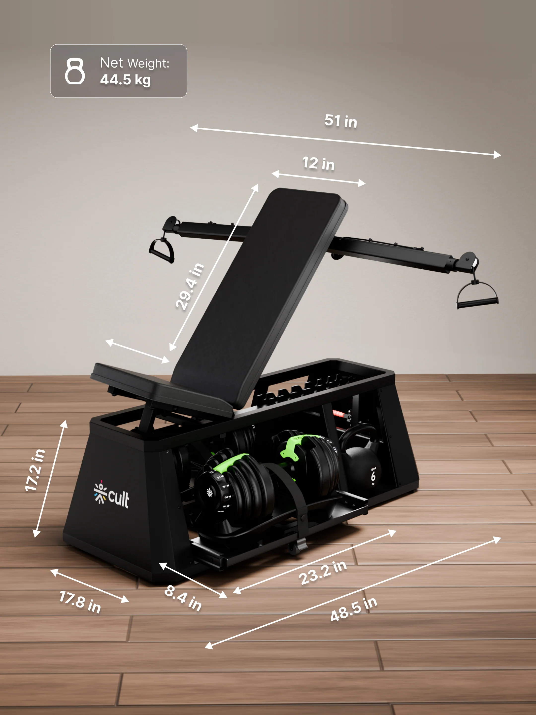 Cult 4 in 1 Multi Home Gym with Cable Crossover, Adjustable Bench,  Dumbbell & Weights Storage Rack | 300 Kg Capacity | 8-Level Incline/Decline | 3 Resistance Levels | Perfect for Home Gym (with 6 months extended warranty) - Image 9