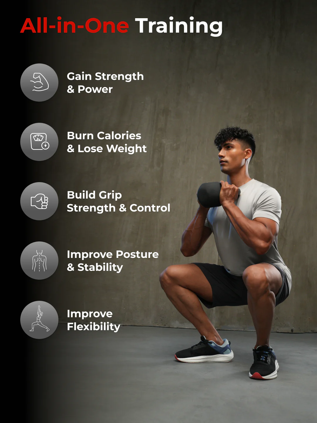 Cult 4kg Neoprene Anti-Slip Grip Kettlebell for Home Workout - Black - Image 2