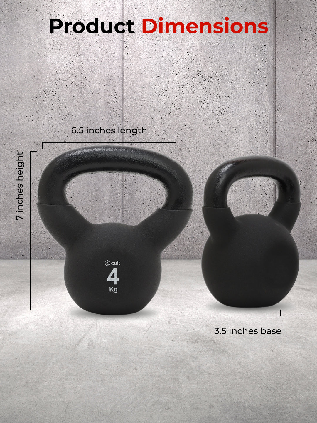 Cult 4kg Neoprene Anti-Slip Grip Kettlebell for Home Workout - Black - Image 6