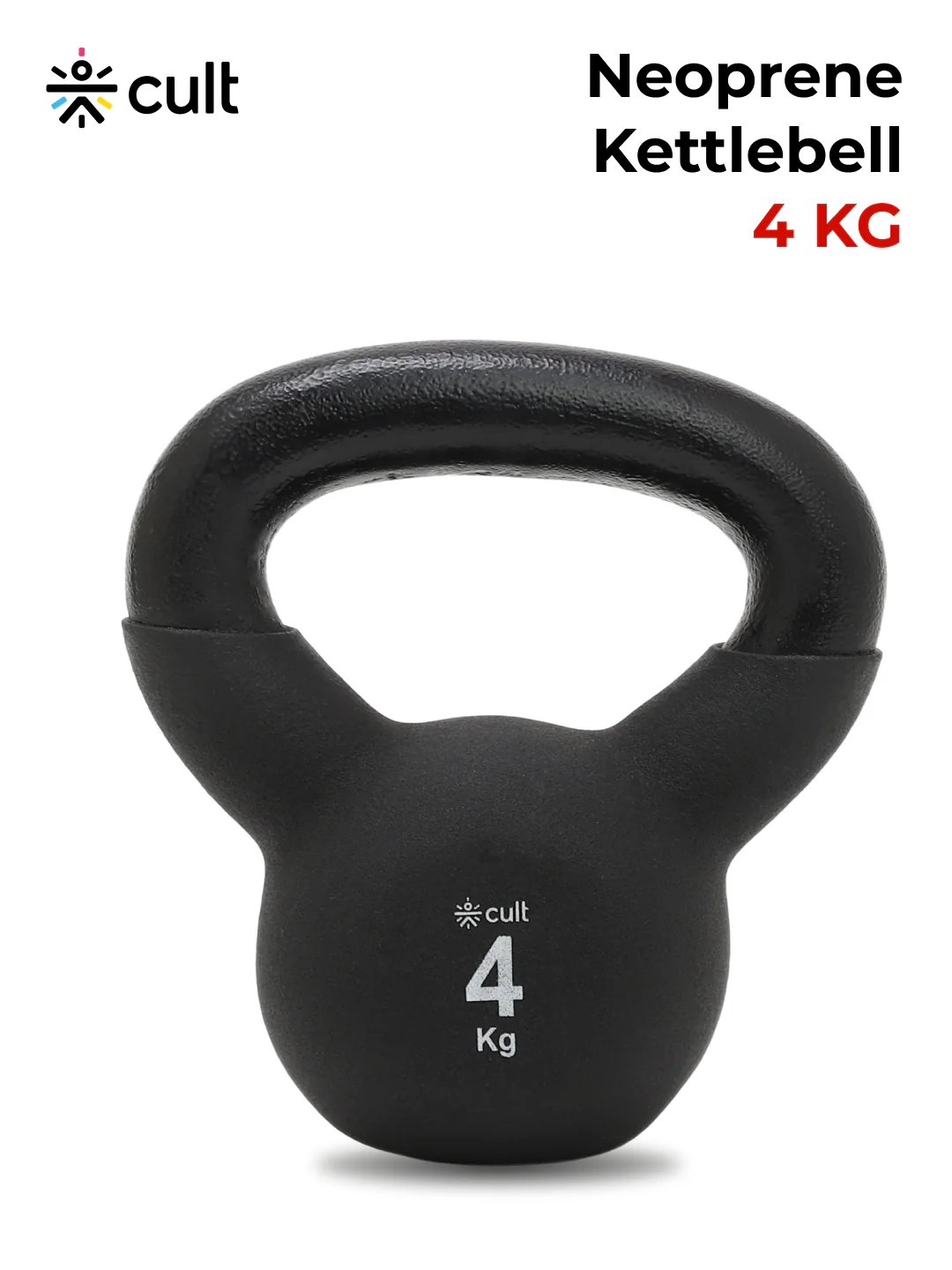 Cult 4kg Neoprene Anti-Slip Grip Kettlebell for Home Workout - Black - Image 7