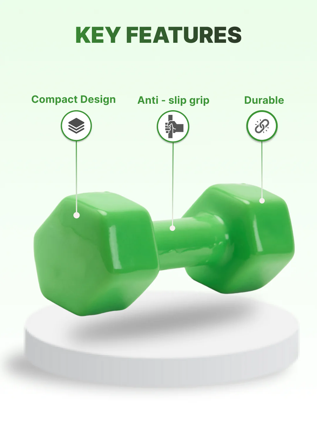 Cult 4KGx2 Vinyl Dumbbells For Home & Gym Exercises (Green) - Image 5