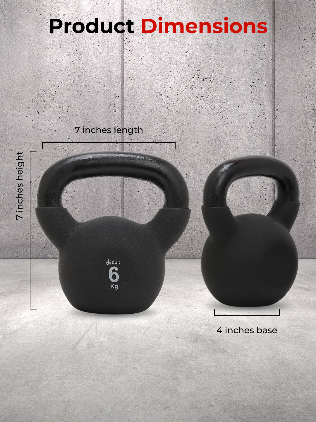 Cult 6kg Neoprene Anti-Slip Grip Kettlebell for Home Workout - Black - Image 6