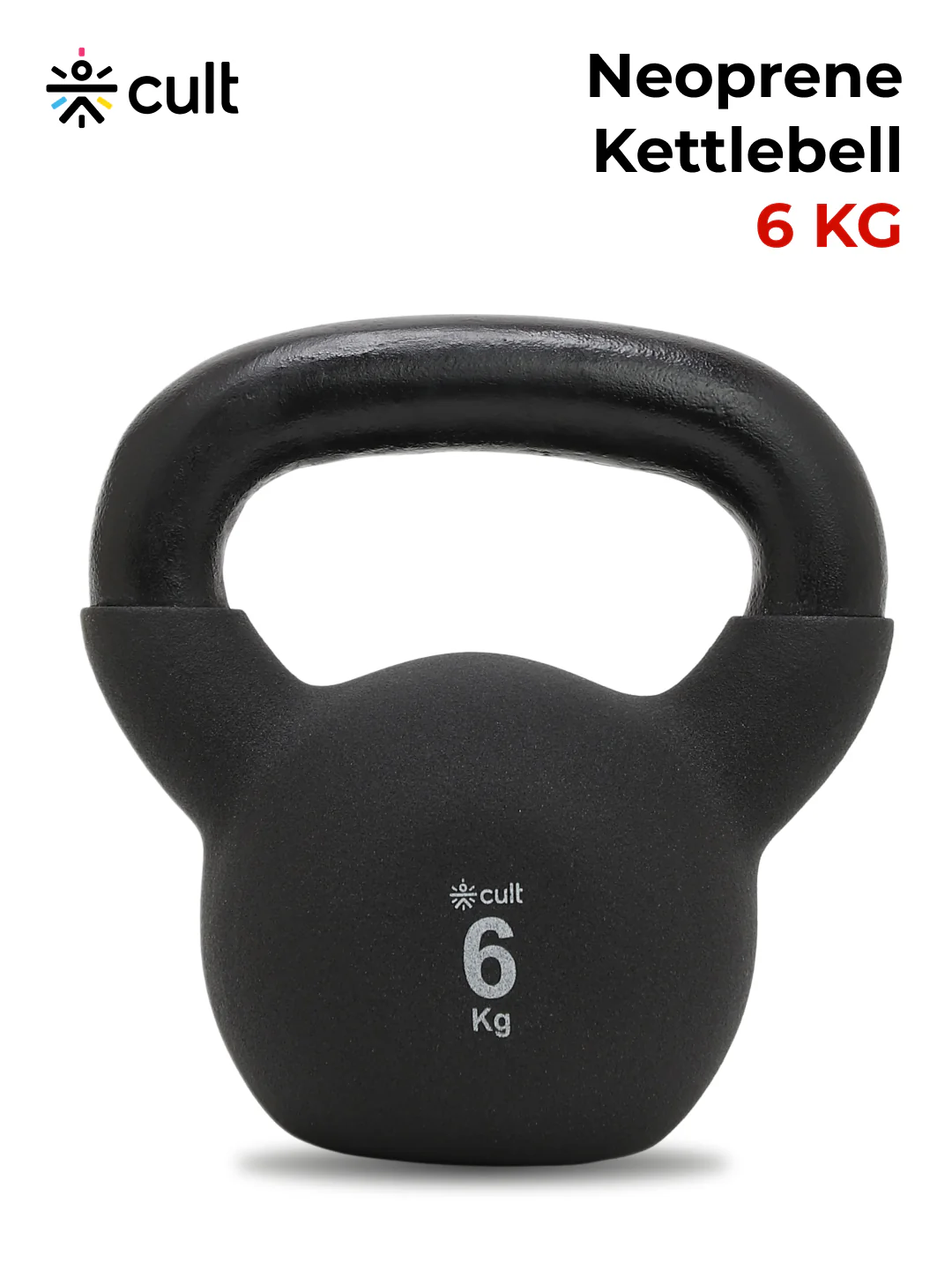 Cult 6kg Neoprene Anti-Slip Grip Kettlebell for Home Workout - Black - Image 7