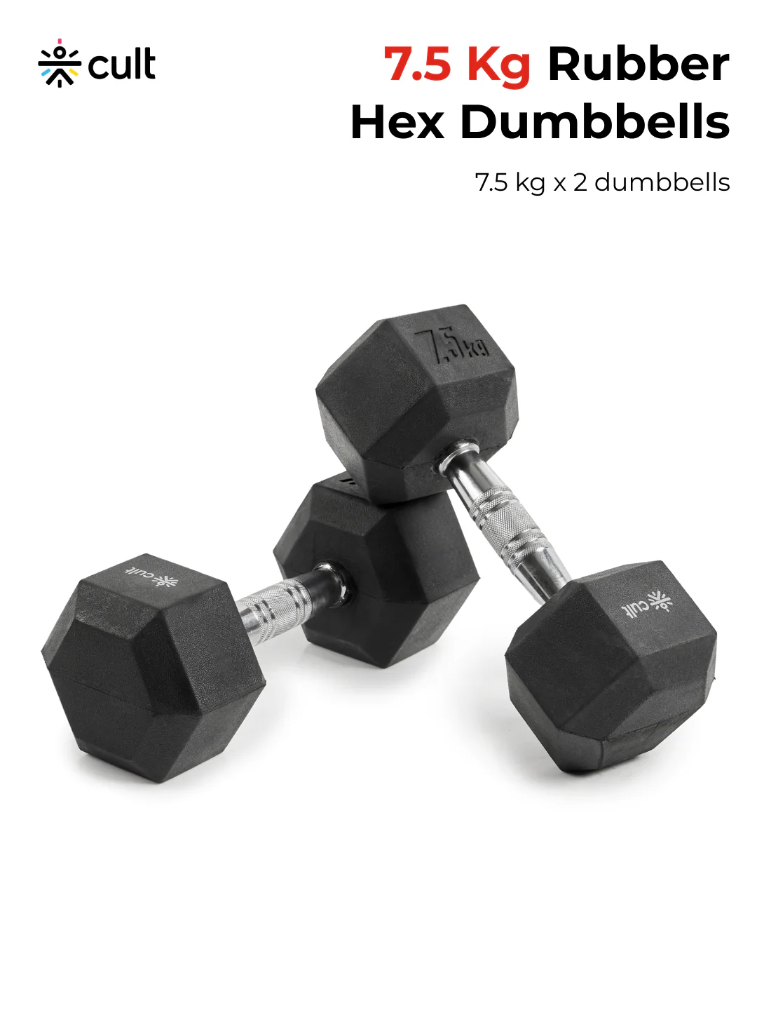 Cult 7.5Kg Hex Dumbbells For Home & Gym Exercises, Set of 2, (Black) - Image 7
