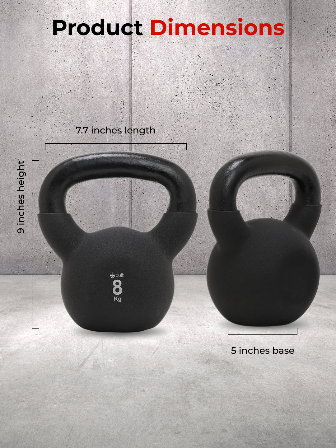 Cult 8kg Neoprene Anti-Slip Grip Kettlebell for Home Workout - Black - Image 6