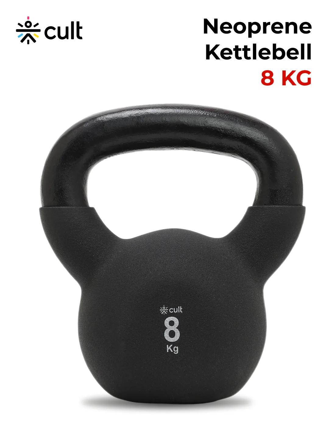 Cult 8kg Neoprene Anti-Slip Grip Kettlebell for Home Workout - Black - Image 7