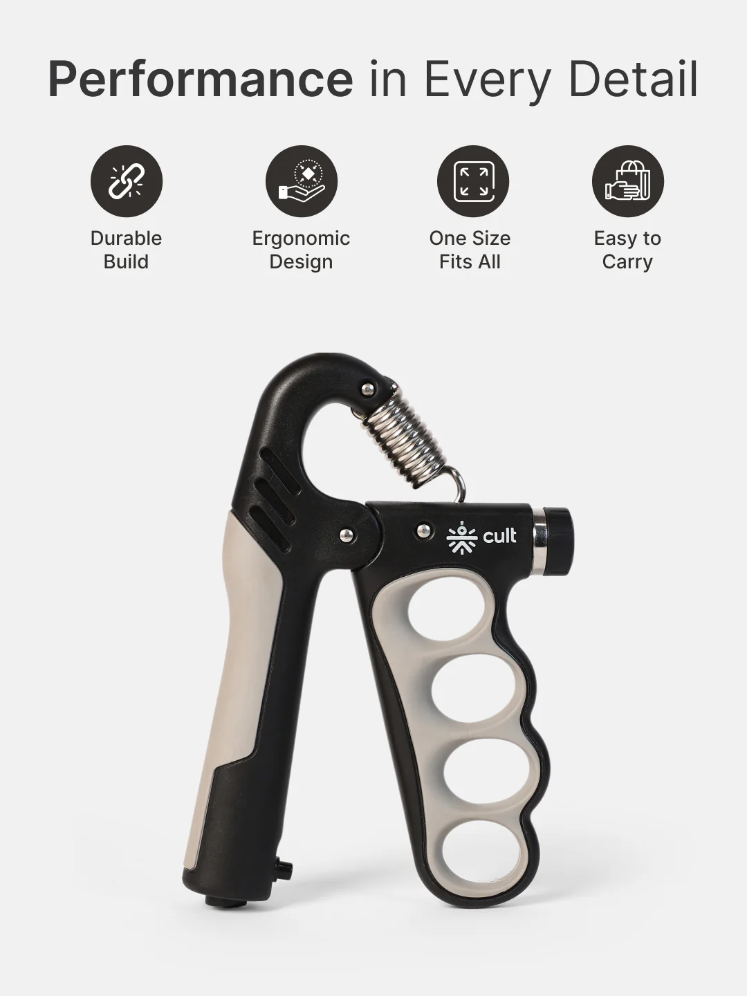 cult Adjustable Hand Gripper upto 100 kg Resistance with Counter Unisex Grey - Image 3