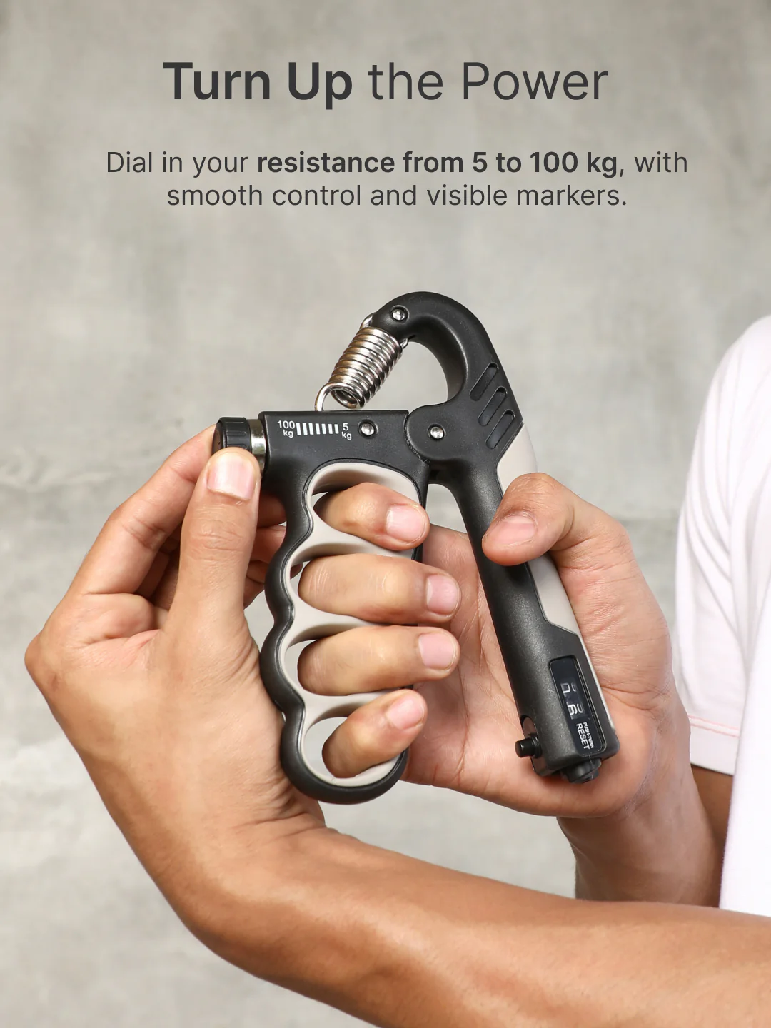 cult Adjustable Hand Gripper upto 100 kg Resistance with Counter Unisex Grey - Image 5