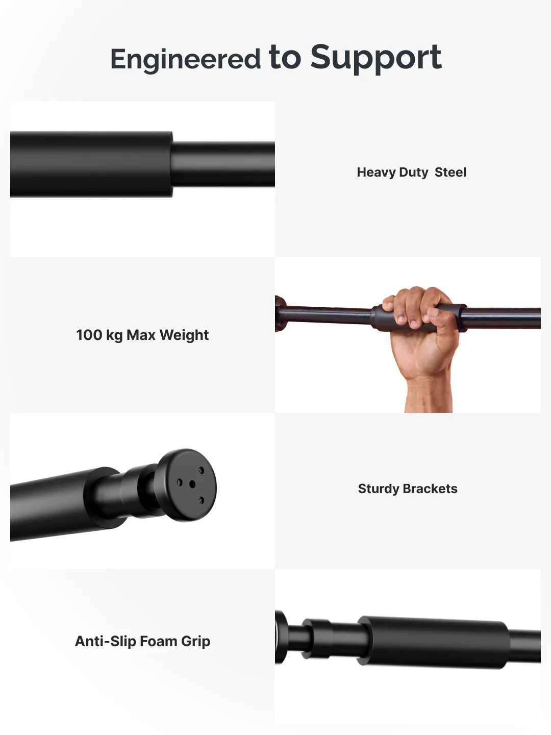 Cult Adjustable Pull-Up Bar for Doorway | Heavy-Duty Steel | Multi-Grip Home Gym Bar for Pull Ups, Chin Ups & Core Workout | Size - 60-100 cm - Image 2